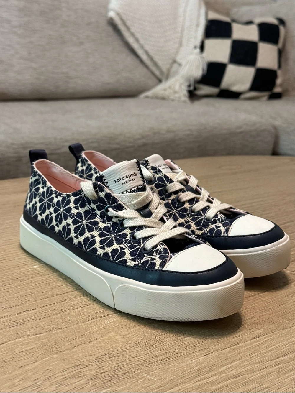 kate spade Navy and Cream Floral Platform Sneakers